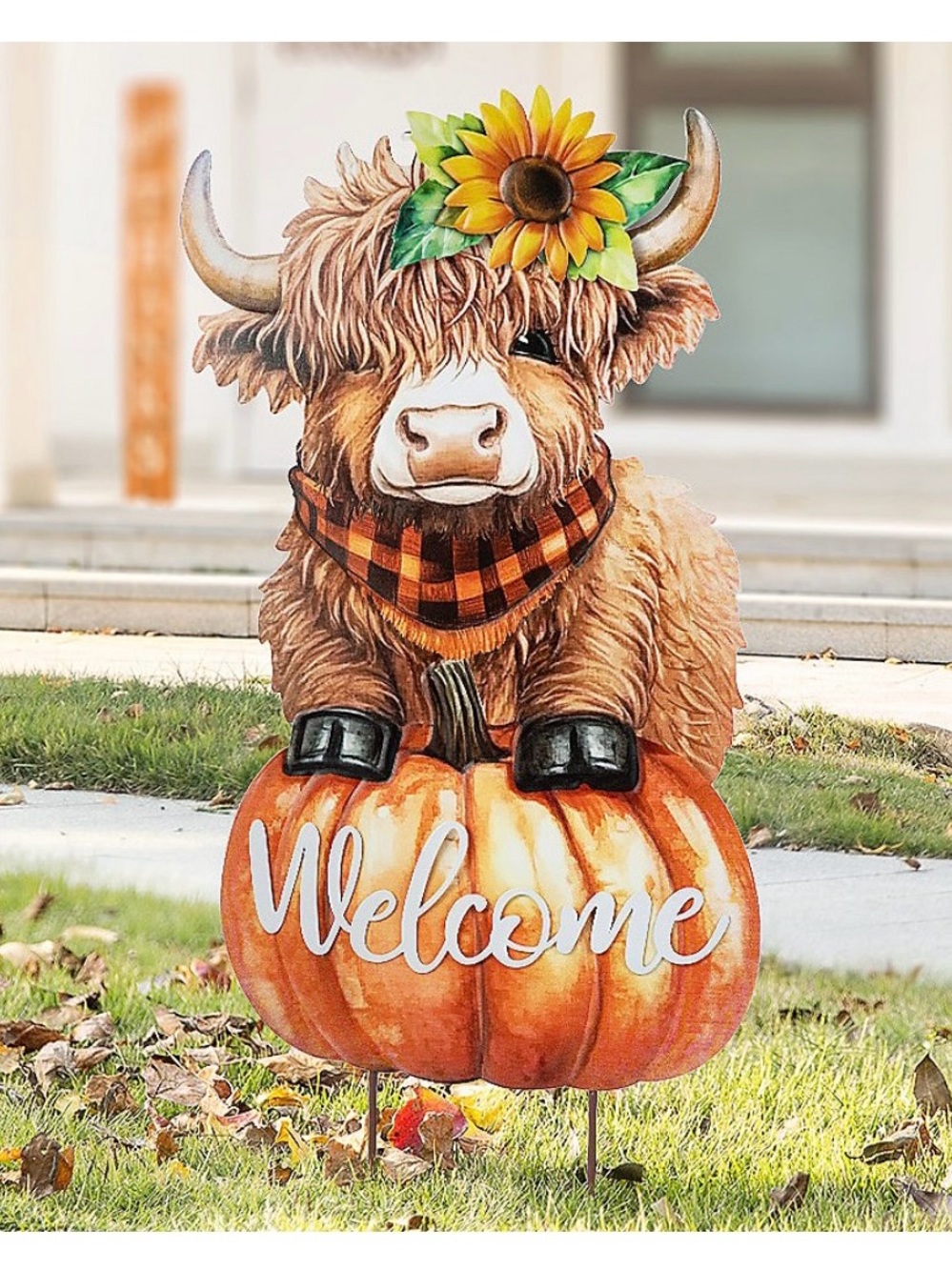 NWT GLITZHOME 30”H HIGHLAND COW FALL WELCOME GARDEN SIGN